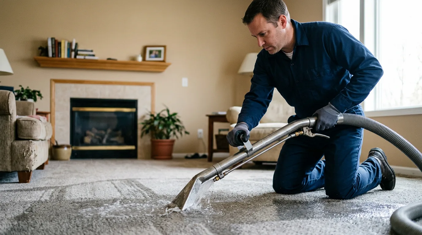 Water damage restoration technician working near Mendon, MA